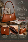 Miss Patina Cameo Croc Baguette Bag – Brown