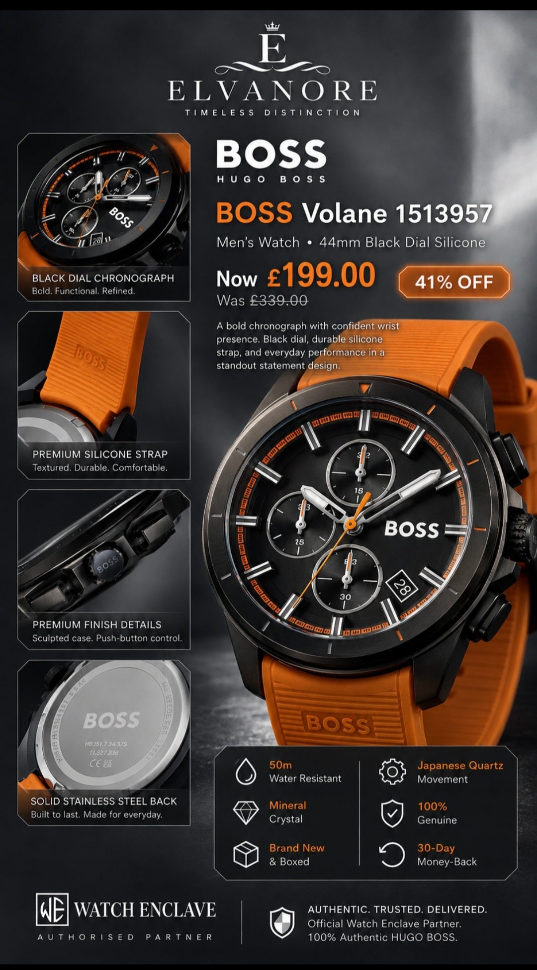 BOSS Blue Dial Watch with Brown Strap