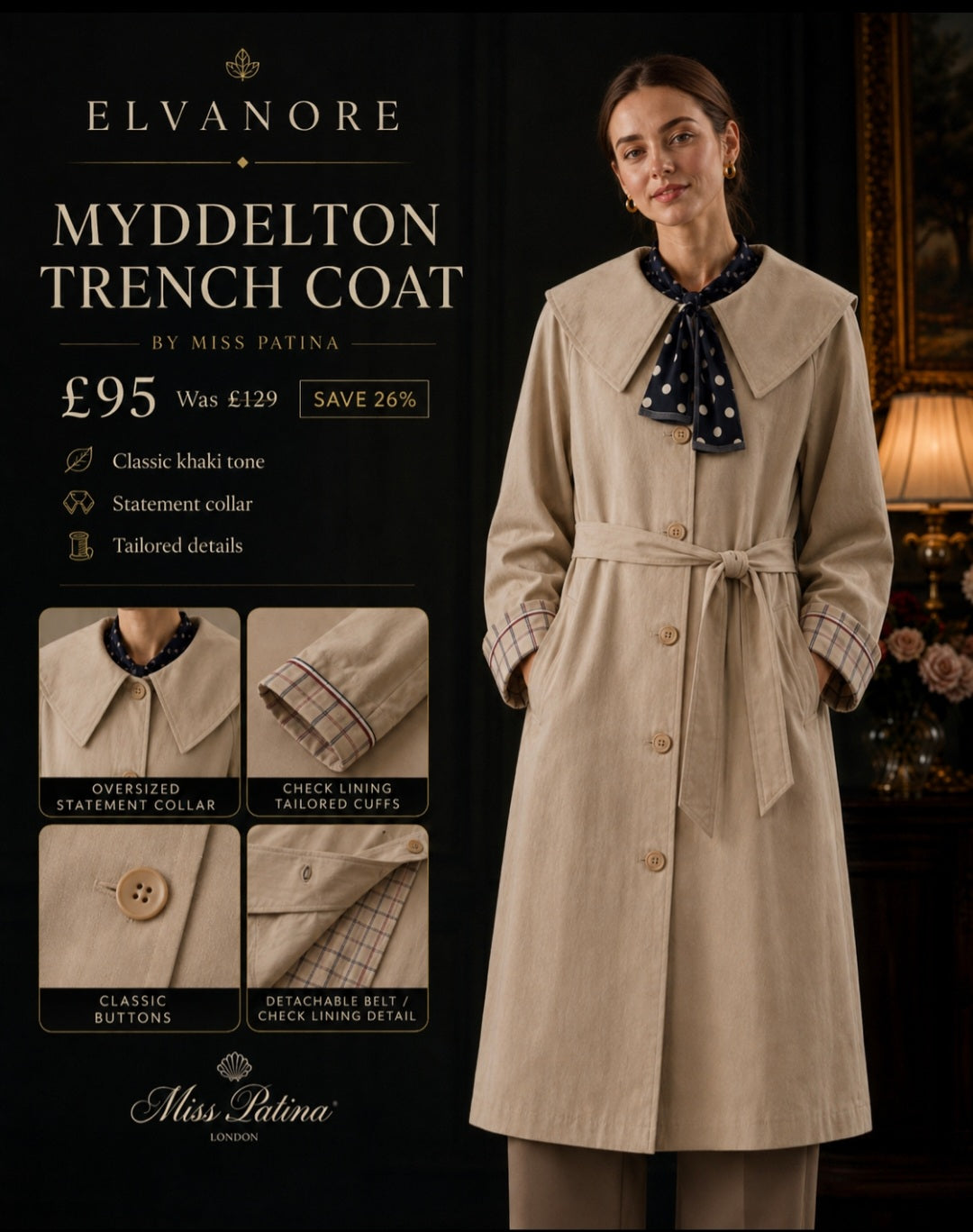 Miss Patina Myddelton Trench Coat – Light Grey