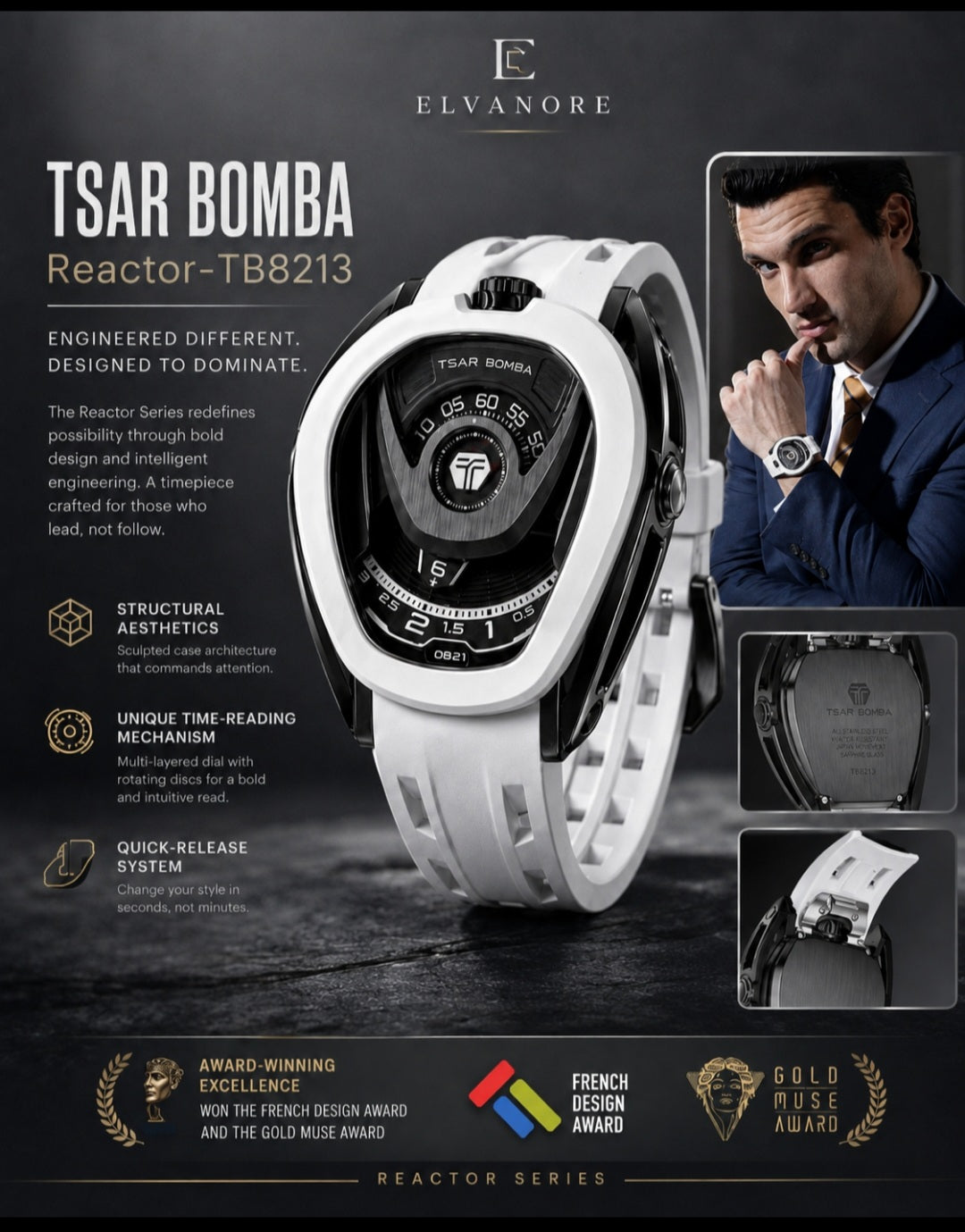 TSAR BOMBA Reactor-T 08213 Men's Watch – White