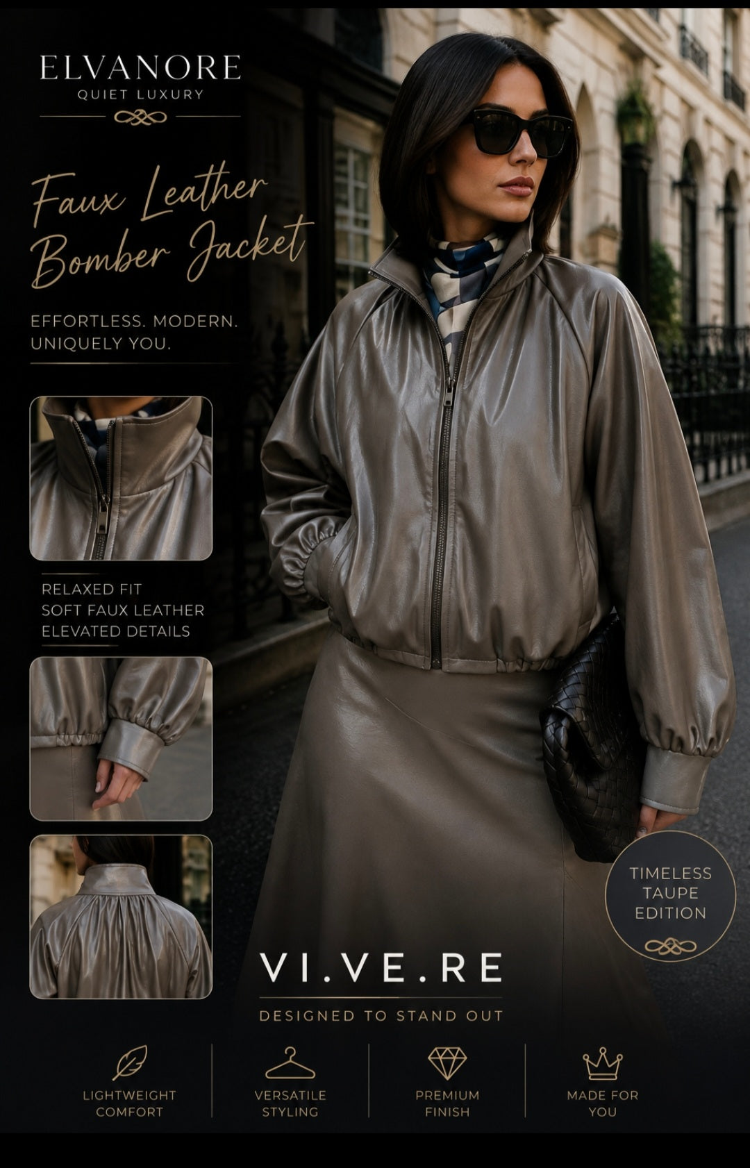 VI.VE.RE Faux Leather Bomber Jacket