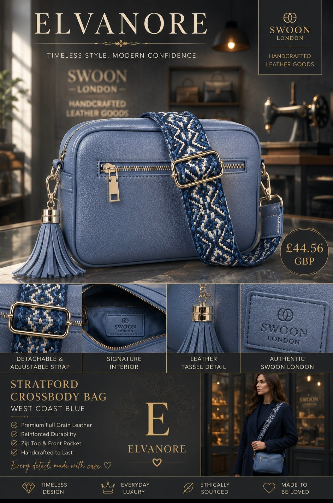 Swoon London Blue Crossbody Bag with Statement Strap