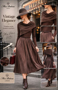 Miss Patina Vintage Draped Midi Dress – Chocolate Brown