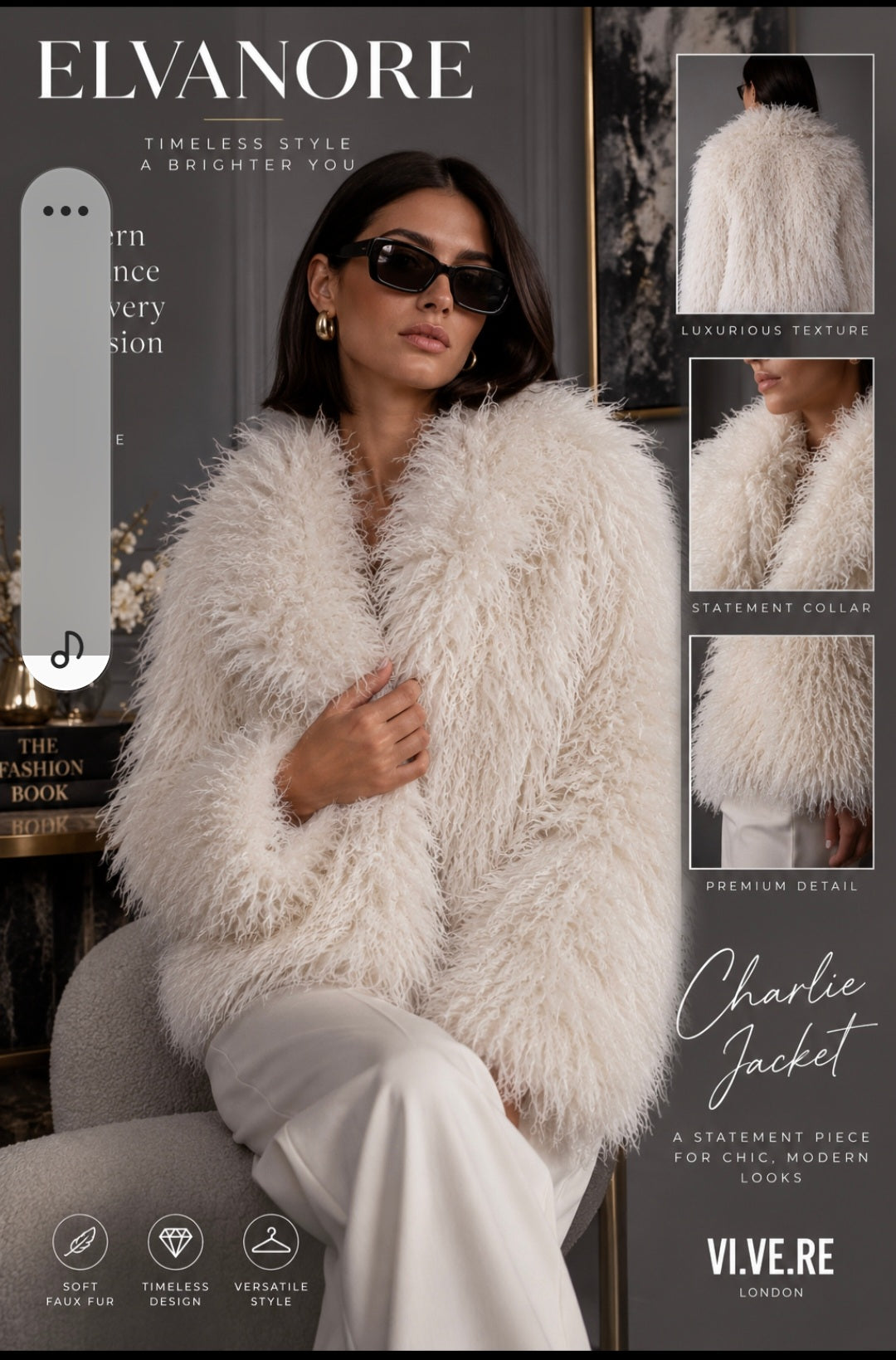 VI.VE.RE Luxurious White Faux Fur Jacket