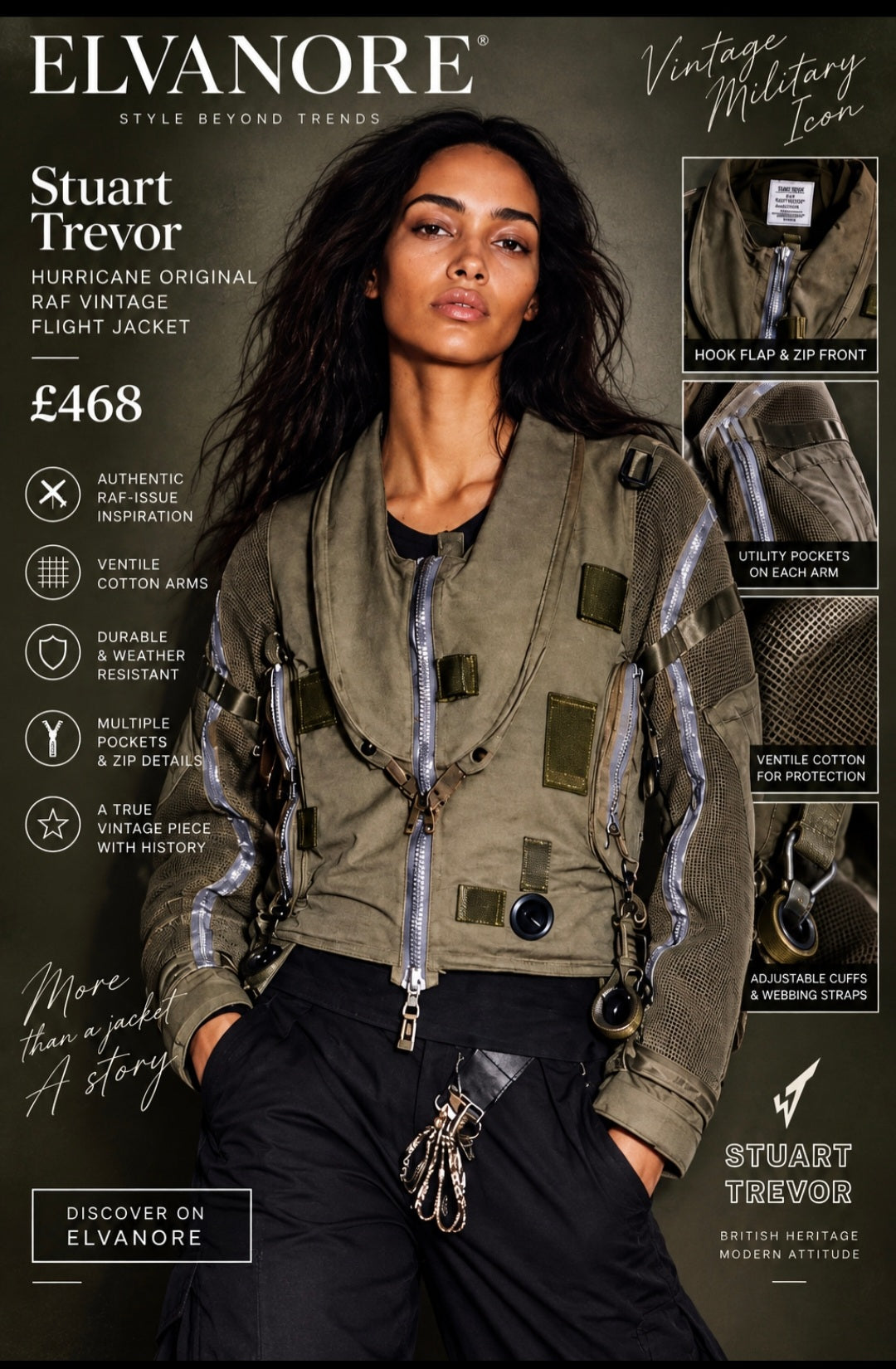 Stuart Trevor Hurricane Original RAF Vintage Flight Jacket – Khaki