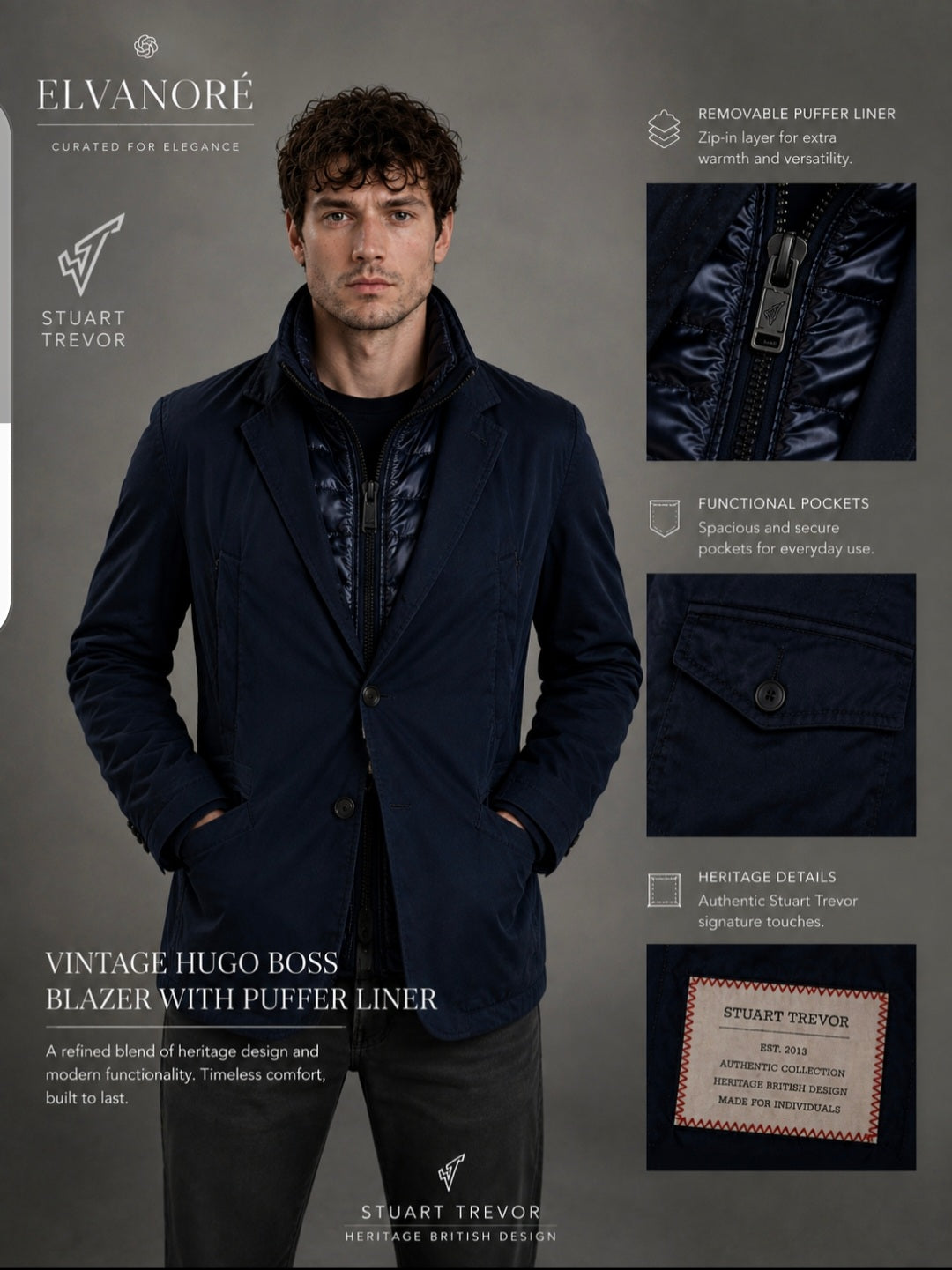 Vintage HUGO BOSS Blazer with Puffer Liner – Navy