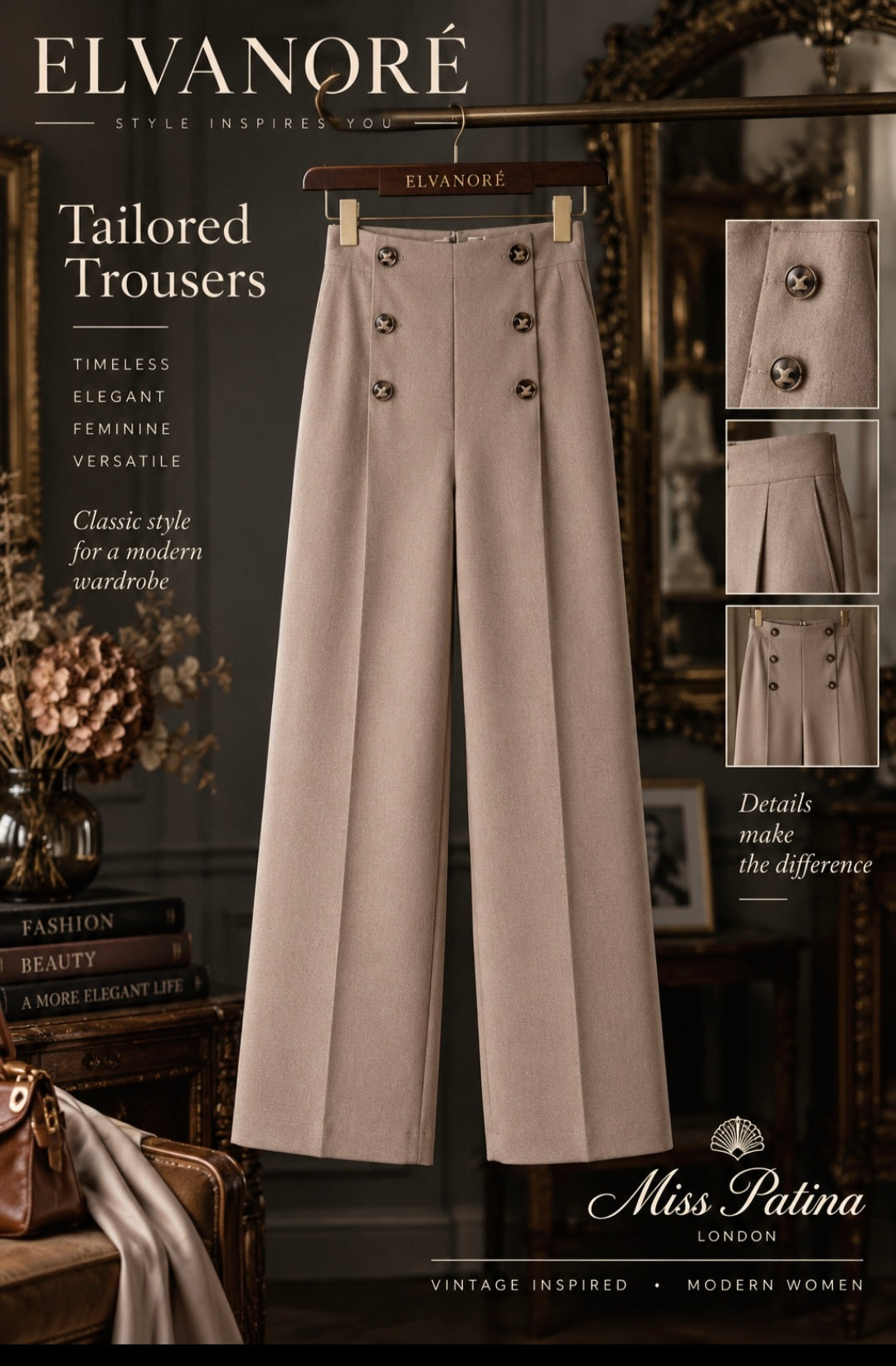 Miss Patina Annie Hall Tailored Trousers – Camel