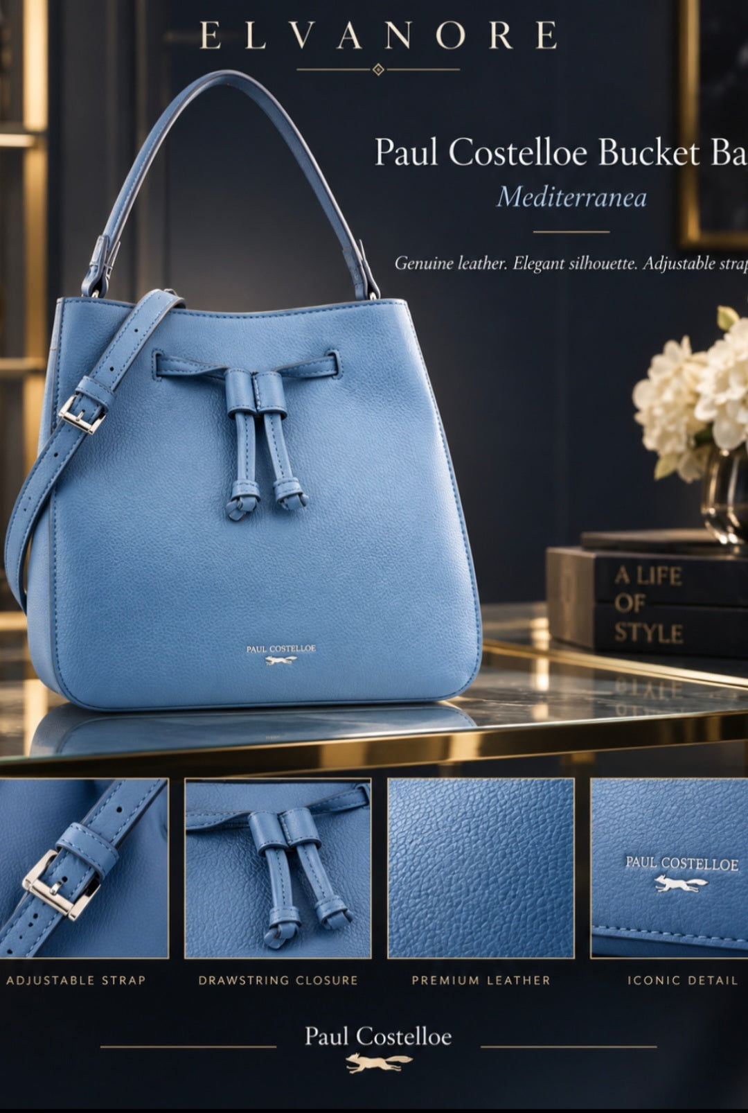 Paul Costelloe Genuine Leather Bucket Bag – Mediterranea